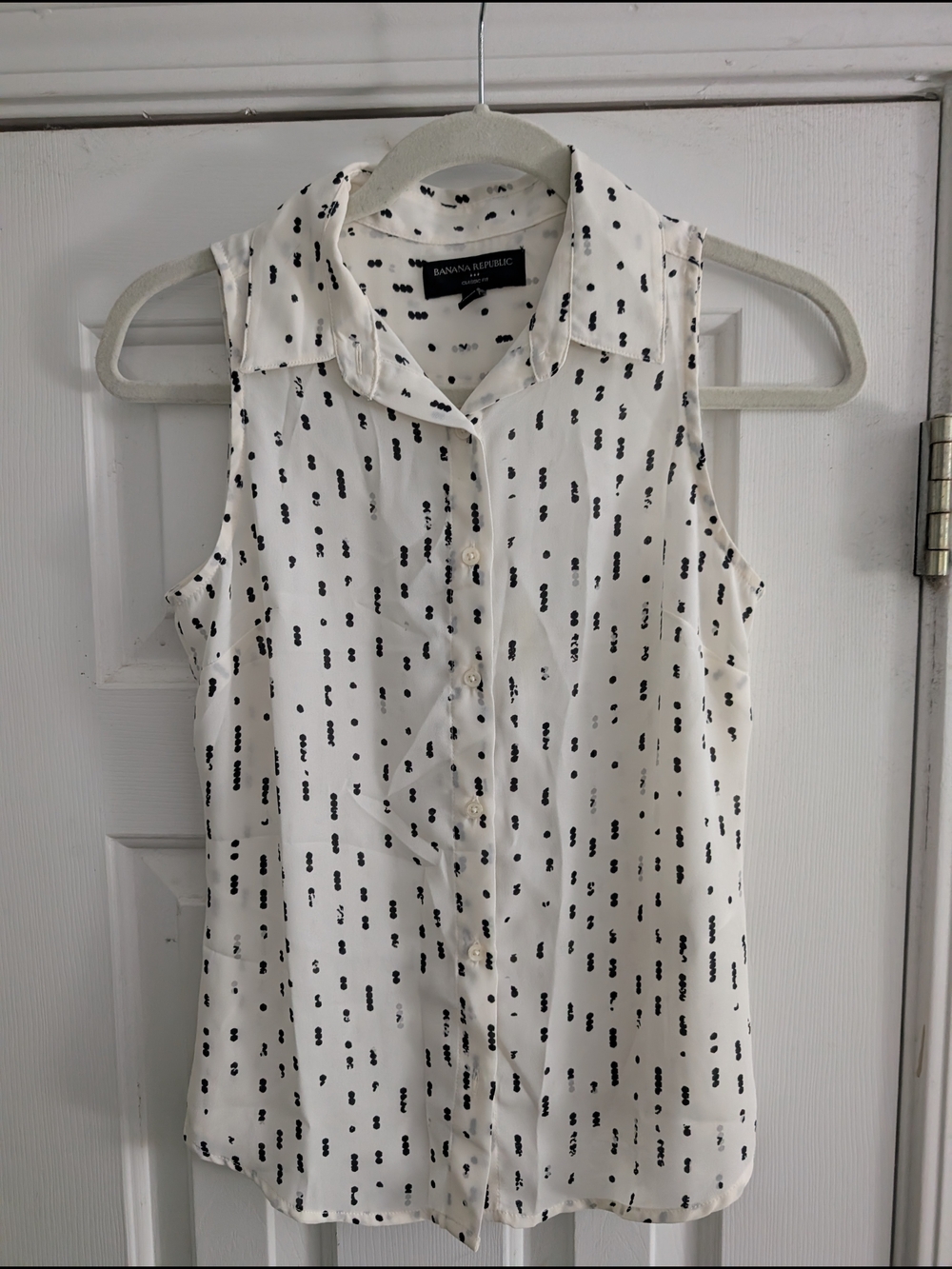 Banana Republic White Blouse with Black Dot Print
